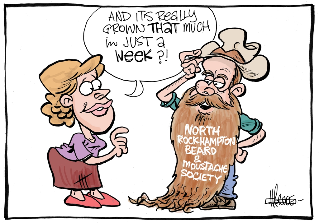 Harry Bruce cartoon about the North Rockhampton Beard and Moustache Society. Harry Bruce cartoon about the North Rockhampton Beard and Moustache Society.