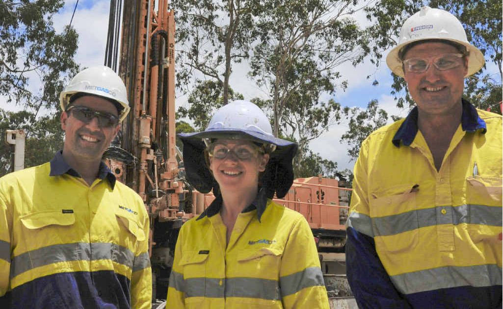 TEST SITE: Metgasco spokesman Richard Shields, senior geologist Anita Doigh and drilling supervisor Craig Nairn. TEST SITE: Metgasco spokesman Richard Shields, senior geologist Anita Doigh and drilling supervisor Craig Nairn.