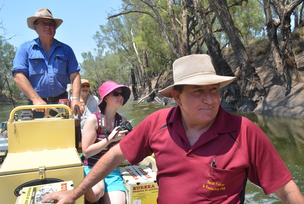 Surat Fishing and Restocking Club members Glen Neilsen, Yvonne Thrupp, Nicola Gear and Greg Richardson boated up the Balonne River releasing Murray Cod fingerlings on Saturday. 