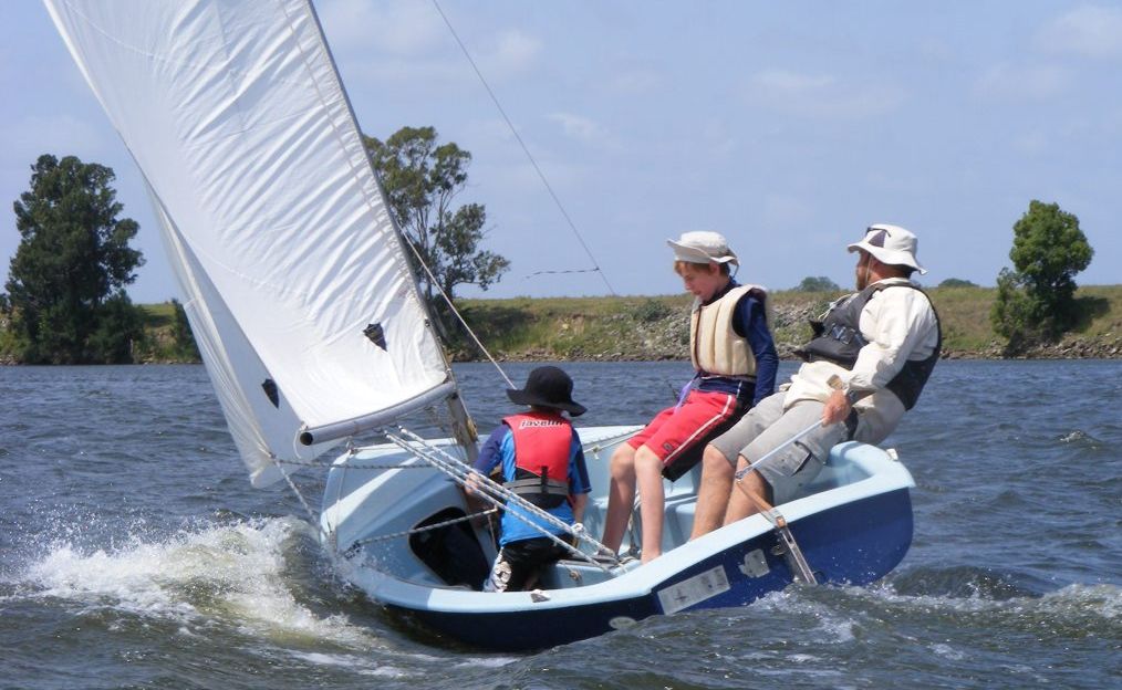 Corsair skipper Brian Hitchins and crew Duncan and Odin Sage powered up in Saturday's Elizabeth Island Challenge. Photo: Contributed/Dan Parkin Corsair skipper Brian Hitchins and crew Duncan and Odin Sage powered up in Saturday's Elizabeth Island Challenge. Photo: Contributed/Dan Parkin