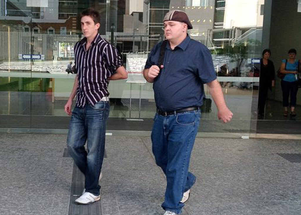 Stabbing victims Rodney Michael Pettitt (left) and Robin Neville Drury leave Supreme Court in Brisbane. Stabbing victims Rodney Michael Pettitt (left) and Robin Neville Drury leave Supreme Court in Brisbane.