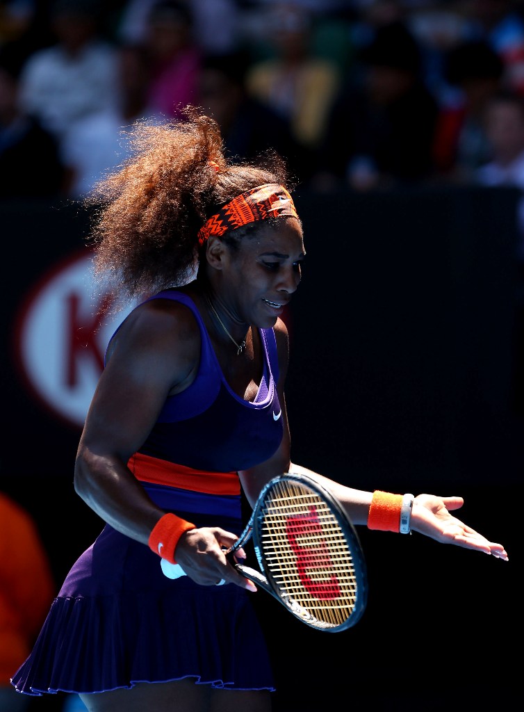 Serena Williams of the US reacts in her Quarterfinal match against Sloane Stephens of the US during day ten of the 2013 Australian Open at Melbourne Park on January 23, 2013 in Melbourne, Australia. Serena Williams of the US reacts in her Quarterfinal match against Sloane Stephens of the US during day ten of the 2013 Australian Open at Melbourne Park on January 23, 2013 in Melbourne, Australia.