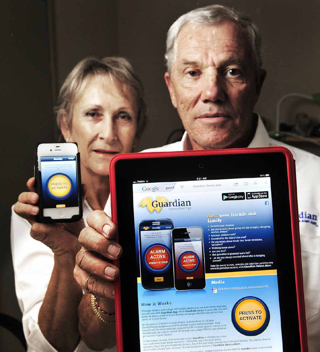 SMART SAVER: Michael and Lucy Davis with the Duress Alert App they developed. SMART SAVER: Michael and Lucy Davis with the Duress Alert App they developed.
