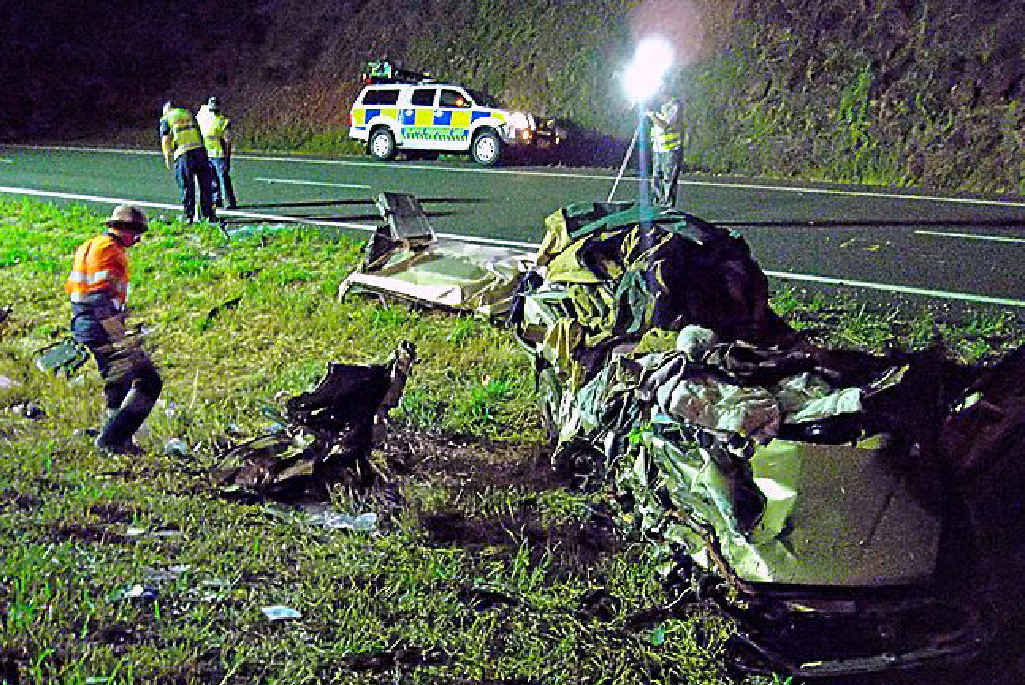 The scene at the Bruce Highway crash. The scene at the Bruce Highway crash.