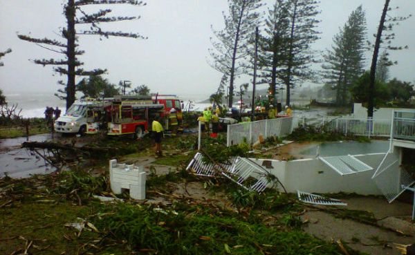 The scene of the devastating mini-tornado at Bargara near Bundaberg. Picture: Channel 9 via Twitter The scene of the devastating mini-tornado at Bargara near Bundaberg. Picture: Channel 9 via Twitter