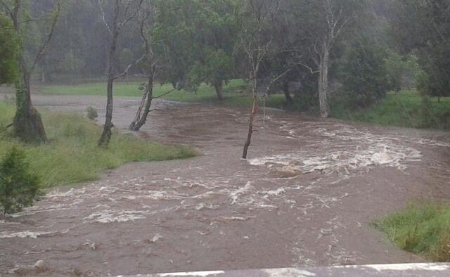 Howards Lane Creek breaks its banks at Alstonville this morning. Photo: Cara Feain-Ryan Howards Lane Creek breaks its banks at Alstonville this morning. Photo: Cara Feain-Ryan