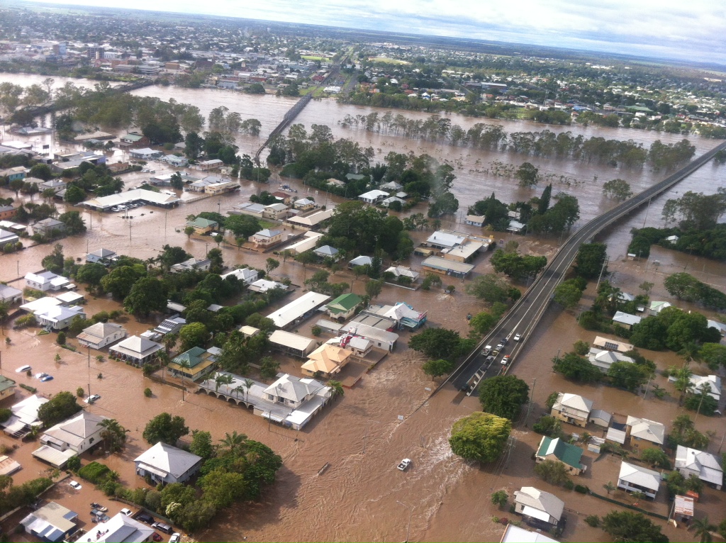 An aerial view of the flooding at Bundaberg. Photo: McDermott Aviation
