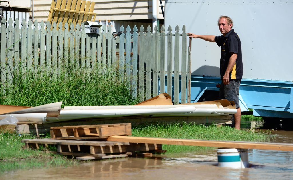 Grant Cox packs up his house in Depot Hill before the floodwaters rise. The big wet - post Oswald Fitzroy River in flood. Photo Sharyn O'Neill / The Morning Bulletin Grant Cox packs up his house in Depot Hill before the floodwaters rise. The big wet - post Oswald Fitzroy River in flood. Photo Sharyn O'Neill / The Morning Bulletin
