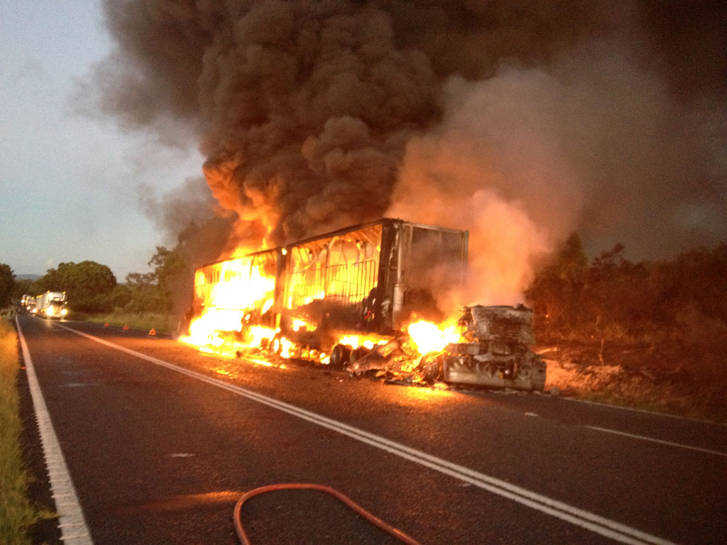 A truck caught fire on the New England Highway about 5am.