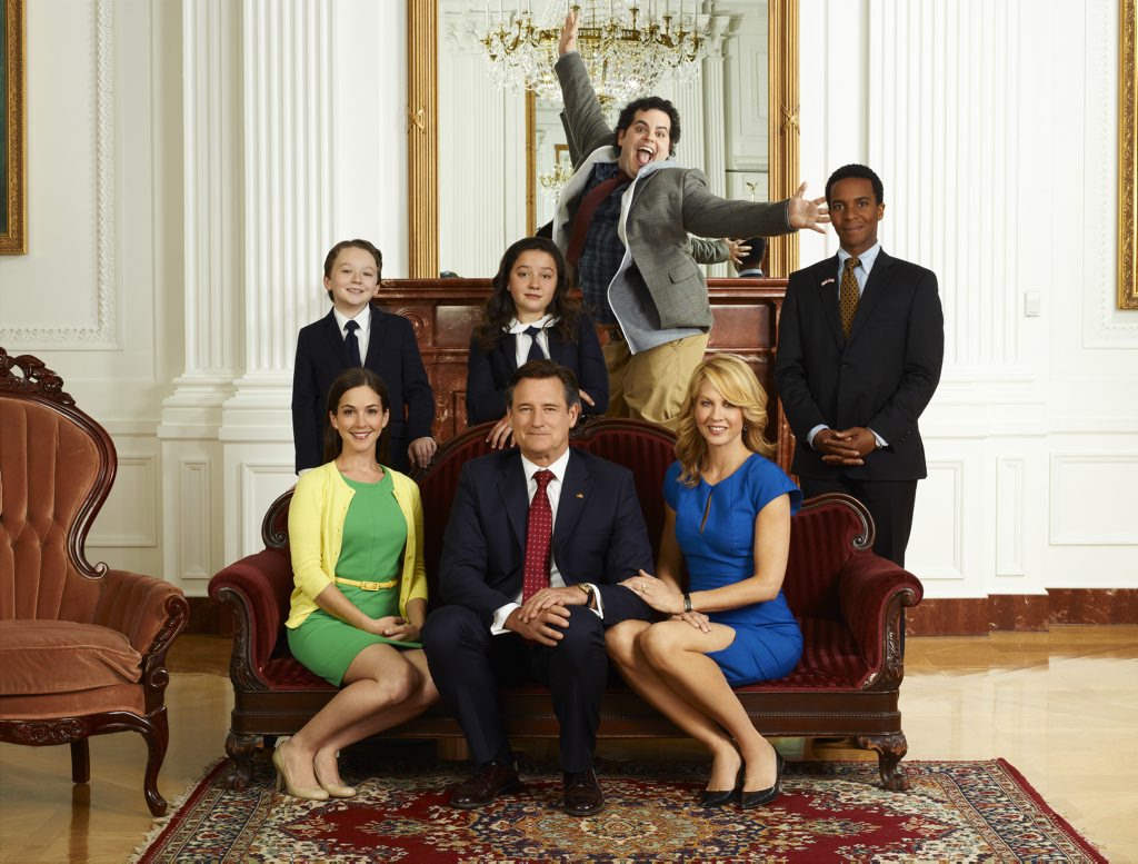 The cast of the TV series 1600 Penn, from left, Benjamin Stockham, Martha MacIsaac (seated), Bill Pullman (seated), Amara Miller, Josh Gad, Jenna Elfman (seated) and Andre Holland. The cast of the TV series 1600 Penn, from left, Benjamin Stockham, Martha MacIsaac (seated), Bill Pullman (seated), Amara Miller, Josh Gad, Jenna Elfman (seated) and Andre Holland.