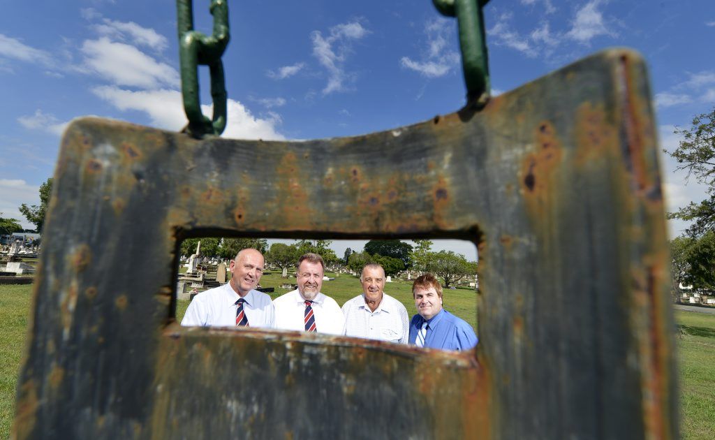 Councillors Bruce Casos, Paul Tully and David Pahlke with John Harris (centre right) at the Dan Kelly memorial in Ipswich General Cemetery. John Harris has unearthed new evidence that may verify Dan Kelly's existence in the Ipswich area in the 1940s. Councillors Bruce Casos, Paul Tully and David Pahlke with John Harris (centre right) at the Dan Kelly memorial in Ipswich General Cemetery. John Harris has unearthed new evidence that may verify Dan Kelly's existence in the Ipswich area in the 1940s.