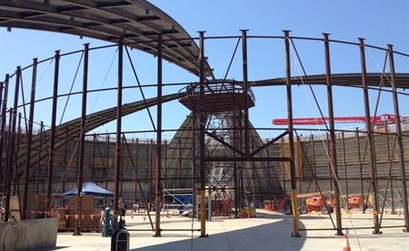 Construction has begun on the roofs of two LNG storage tanks on Curtis Island. Construction has begun on the roofs of two LNG storage tanks on Curtis Island.