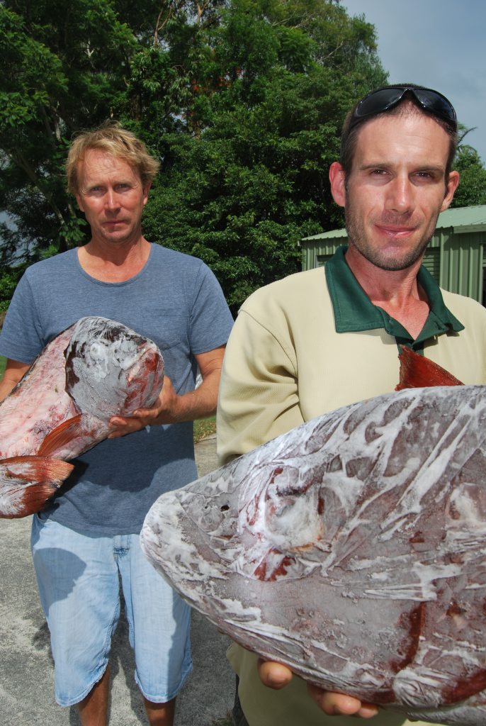 Chinderah fisherman John Brinsmead with researcher Toby Piddocke.