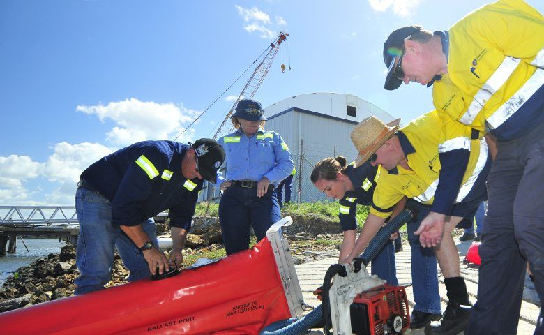 Marine Safety Queensland conducting a training drill at the Gladstone Marina. Marine Safety Queensland conducting a training drill at the Gladstone Marina.