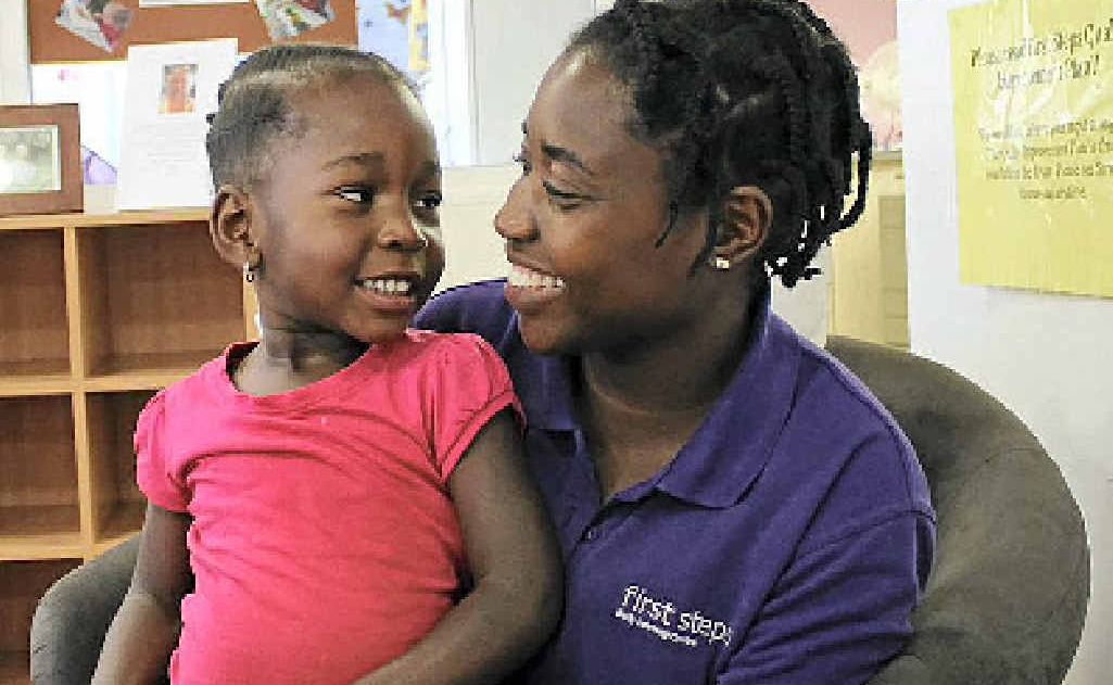 HAPPY TO BE HERE: Aline Pendeza and her 3-year-old daughter, Janai Balume, at the First Steps childcare centre in Lismore. HAPPY TO BE HERE: Aline Pendeza and her 3-year-old daughter, Janai Balume, at the First Steps childcare centre in Lismore.