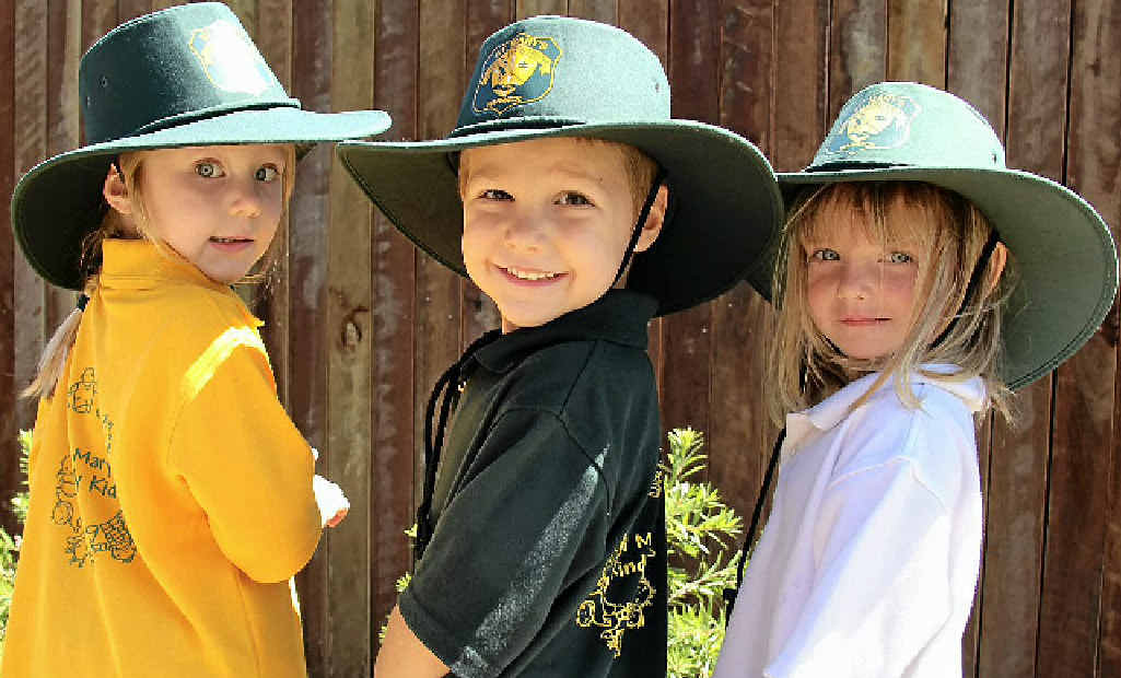 Emmaline Newley, Riley Schmidt and Lucy Williams showed off their new St Mary’s Kindy t-shirts at the new building yesterday. Emmaline Newley, Riley Schmidt and Lucy Williams showed off their new St Mary’s Kindy t-shirts at the new building yesterday.