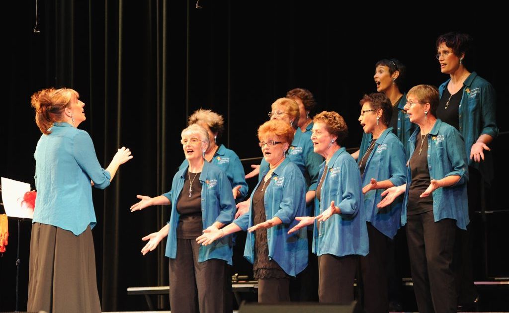 The Seabelle Singers perform at flood relief concert Shelter from the Storm at the Brolga Theatre. The Seabelle Singers perform at flood relief concert Shelter from the Storm at the Brolga Theatre.