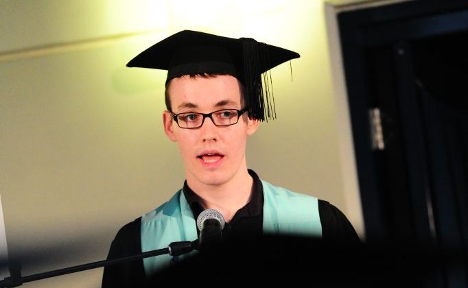 Passionate educator Kyle Stein delivered a an address on behalf of the graduates. Passionate educator Kyle Stein delivered a an address on behalf of the graduates.