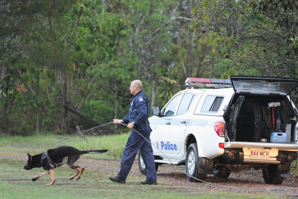Police dog squad joins the search for a man wanted by police in Hervey Bay near Urraween Rd. Photo: Alistair Brightman / Fraser Coast Chronicle Police dog squad joins the search for a man wanted by police in Hervey Bay near Urraween Rd. Photo: Alistair Brightman / Fraser Coast Chronicle