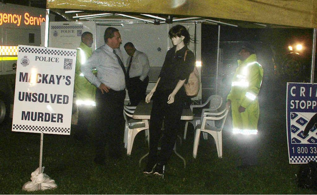 Detective Acting Inspector Paul Elliot at the re-enactment of the murder on Friday, with a mannequin representing Shandee Blackburn. Detective Acting Inspector Paul Elliot at the re-enactment of the murder on Friday, with a mannequin representing Shandee Blackburn.