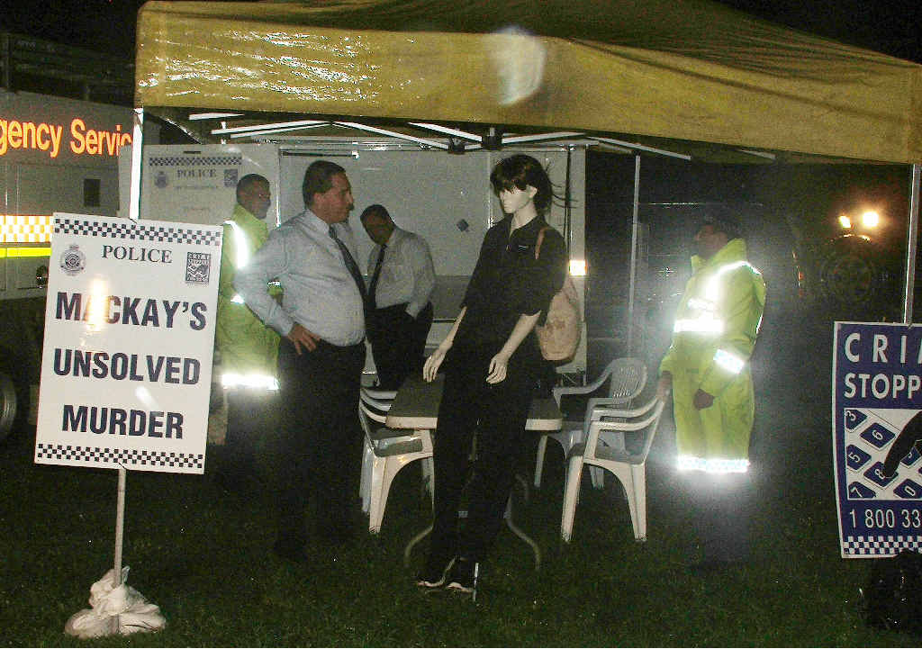 Detective Acting Inspector Paul Elliot at the re-enactment of the murder on Friday, with a mannequin representing Shandee Blackburn. Detective Acting Inspector Paul Elliot at the re-enactment of the murder on Friday, with a mannequin representing Shandee Blackburn.
