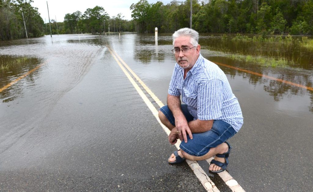 Michael Pate from Poona was trapped on the Tin Can Bay Rd due to flooding at Coondoo Crk. Michael Pate from Poona was trapped on the Tin Can Bay Rd due to flooding at Coondoo Crk.