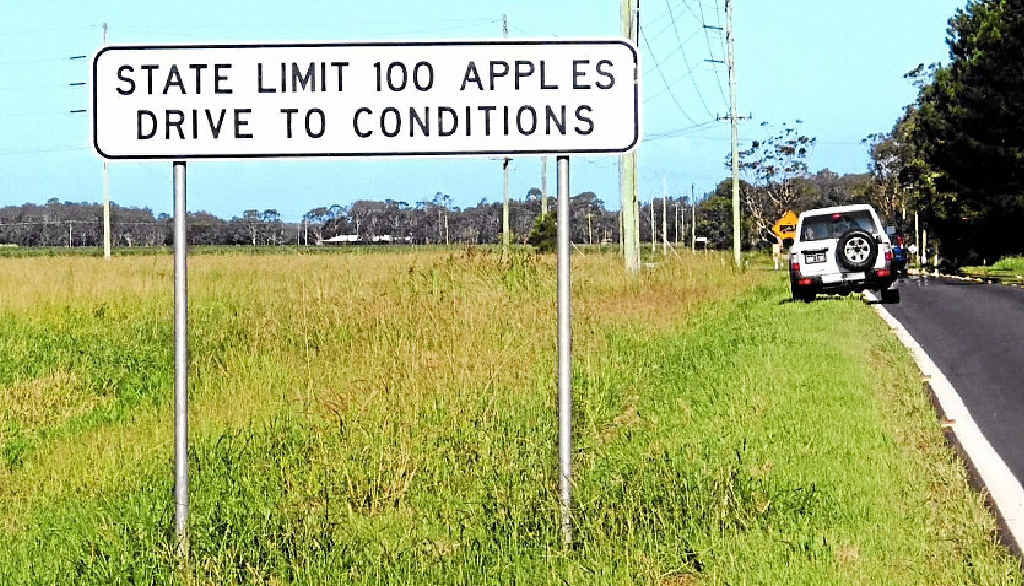 NEW SPEED MEASURE? Val Haynes took this photo of a road sign on Ross Lane, near Lennox Head. NEW SPEED MEASURE? Val Haynes took this photo of a road sign on Ross Lane, near Lennox Head.