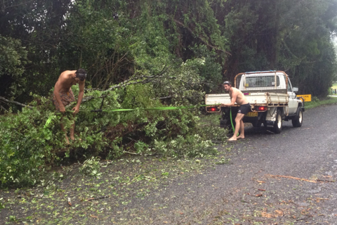 Ellie Bullen sent in this photo of Jack Bracey and Alex Watson who got out into the streets of Alstonville this afternoon with their truck, a rope, and a hand saw to start cleaning up trees that had been knocked down in the storm. Nice one fellas. Ellie Bullen sent in this photo of Jack Bracey and Alex Watson who got out into the streets of Alstonville this afternoon with their truck, a rope, and a hand saw to start cleaning up trees that had been knocked down in the storm. Nice one fellas.