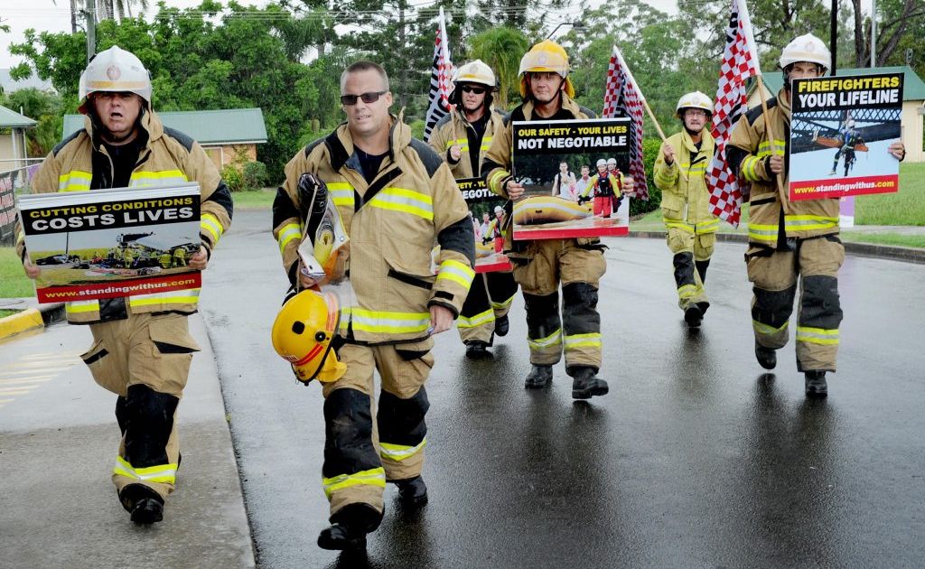 Community Cabinet - Brolga Theatre - Premier Campbell Newman and his cabinet ministers - protesting outside the forum, Union members from the Queensland Fire and Rescue Service. Photo: Valerie Horton / Fraser Coast Chronicle Community Cabinet - Brolga Theatre - Premier Campbell Newman and his cabinet ministers - protesting outside the forum, Union members from the Queensland Fire and Rescue Service. Photo: Valerie Horton / Fraser Coast Chronicle