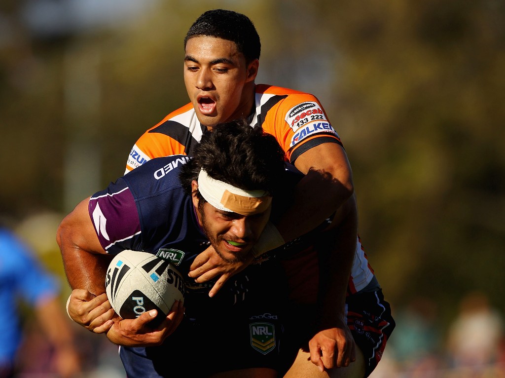 Tohu Harris of the Storm is tackled during the NRL trial match between the Melbourne Storm and Brisbane Easts at Gosch's Paddock on February 2, 2013 in Melbourne, Australia. Tohu Harris of the Storm is tackled during the NRL trial match between the Melbourne Storm and Brisbane Easts at Gosch's Paddock on February 2, 2013 in Melbourne, Australia.