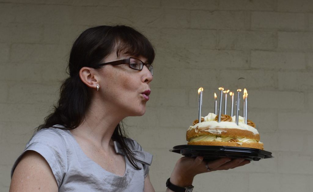 Angela de Martino Rosaroll - blowing out the candles for her leap year birthday this year - she was born on February 29. Angela de Martino Rosaroll - blowing out the candles for her leap year birthday this year - she was born on February 29.