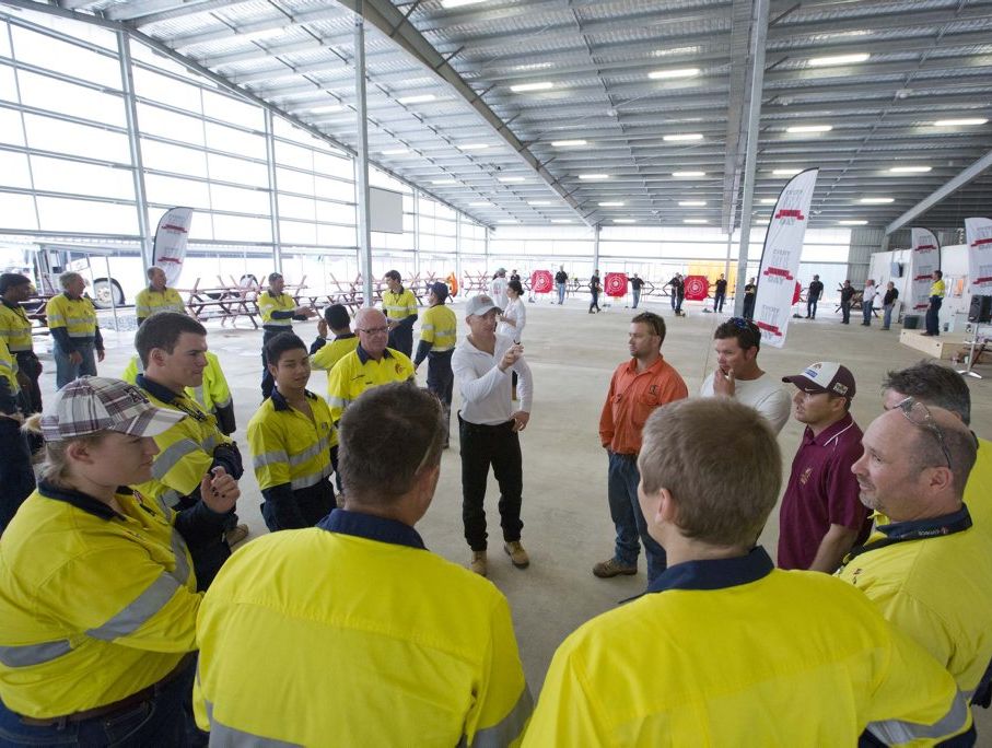 Former rugby great Darren Lockyer visits workers at the Australia Pacific LNG project on Curtis Island to deliver safety messages. Former rugby great Darren Lockyer visits workers at the Australia Pacific LNG project on Curtis Island to deliver safety messages.