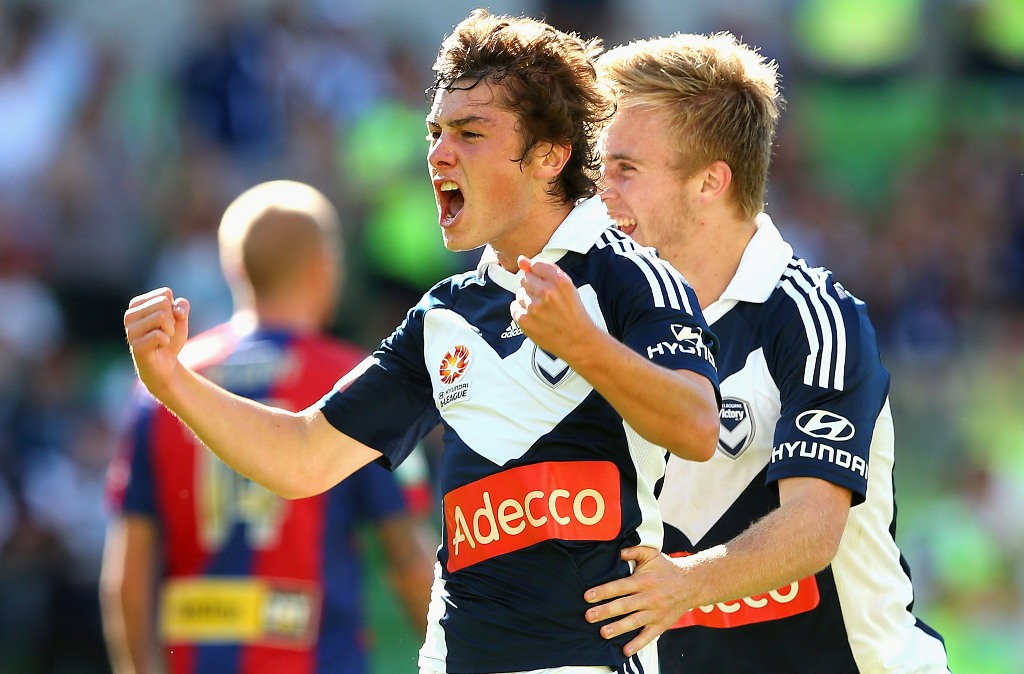Marco Rojas of the Victory celebrates scoring a goal during the round 23 A-League match between the Melbourne Victory and the Newcastle Jets at AAMI Park on March 3, 2013 in Melbourne, Australia. Marco Rojas of the Victory celebrates scoring a goal during the round 23 A-League match between the Melbourne Victory and the Newcastle Jets at AAMI Park on March 3, 2013 in Melbourne, Australia.