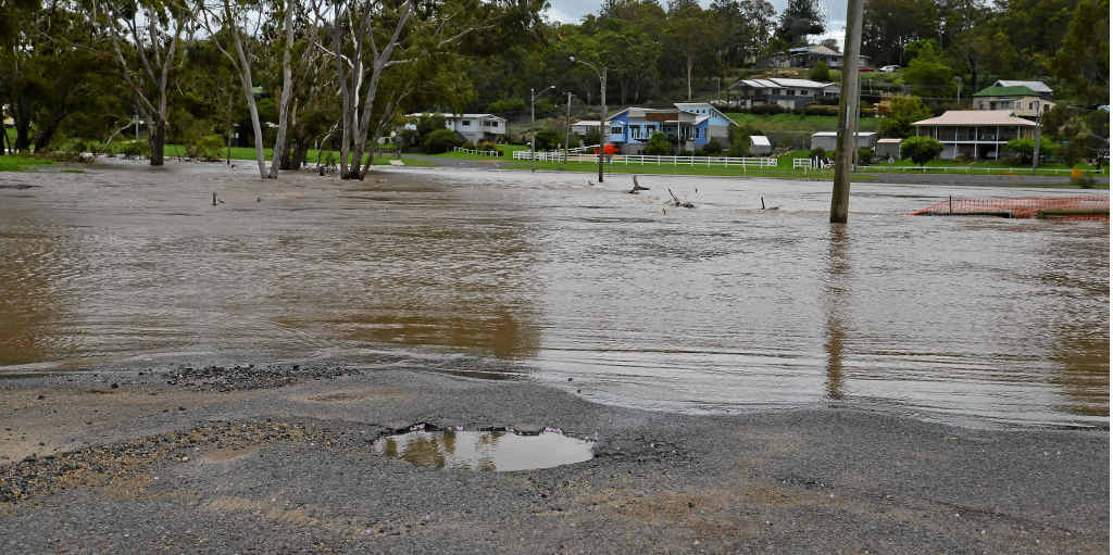 The Queens Park Weir is out of sight as the Condamine River starts to recede yesterday.
