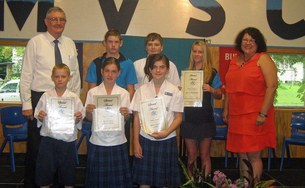 Pictured at the Mary Valley State College leadership investiture are (back from left) Gympie Mayor Ron Dyne, senior Rattlers sports captain BJ Hopkins, senior school captain Joe Rayner, senior Bullets sports captain Shennae Maguire, principal Jenny Kent, (front) junior Rattlers sports captain Axel Morris, junior Bullets sports captain Tayla Parlevliet and junior school captain Shellie Joseph. Pictured at the Mary Valley State College leadership investiture are (back from left) Gympie Mayor Ron Dyne, senior Rattlers sports captain BJ Hopkins, senior school captain Joe Rayner, senior Bullets sports captain Shennae Maguire, principal Jenny Kent, (front) junior Rattlers sports captain Axel Morris, junior Bullets sports captain Tayla Parlevliet and junior school captain Shellie Joseph.