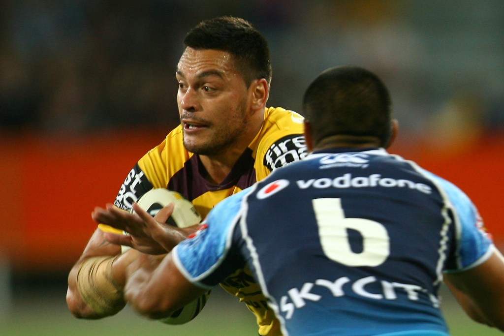 Alex Glenn of the Brisbane Broncos is tackled during the NRL Trial match between the New Zealand Warriors and the Brisbane Broncos at Forsyth Barr Stadium on February 23, 2013 in Dunedin, New Zealand. Alex Glenn of the Brisbane Broncos is tackled during the NRL Trial match between the New Zealand Warriors and the Brisbane Broncos at Forsyth Barr Stadium on February 23, 2013 in Dunedin, New Zealand.