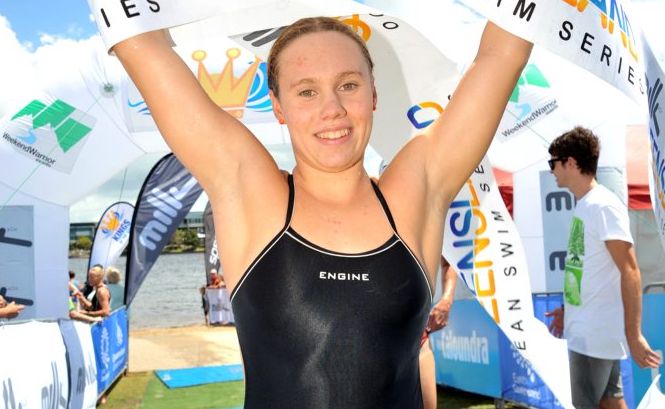 Chelsea Gubecka, winner of the 3.8km race at the Kings of The Coast races, Lake Kawana. Chelsea Gubecka, winner of the 3.8km race at the Kings of The Coast races, Lake Kawana.