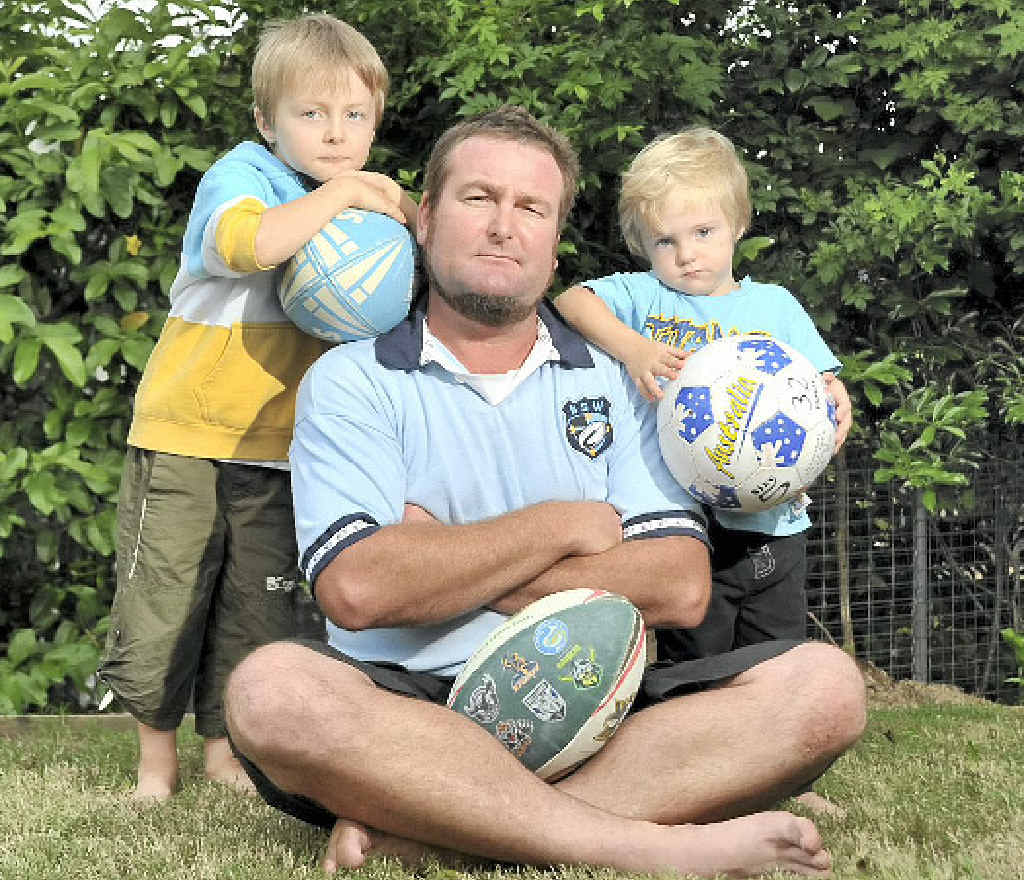 Paul Westwood from Nambour has banned his kids Harry, 5, and Luey, 3, from watching rugby league because of the gambling ads. Paul Westwood from Nambour has banned his kids Harry, 5, and Luey, 3, from watching rugby league because of the gambling ads.