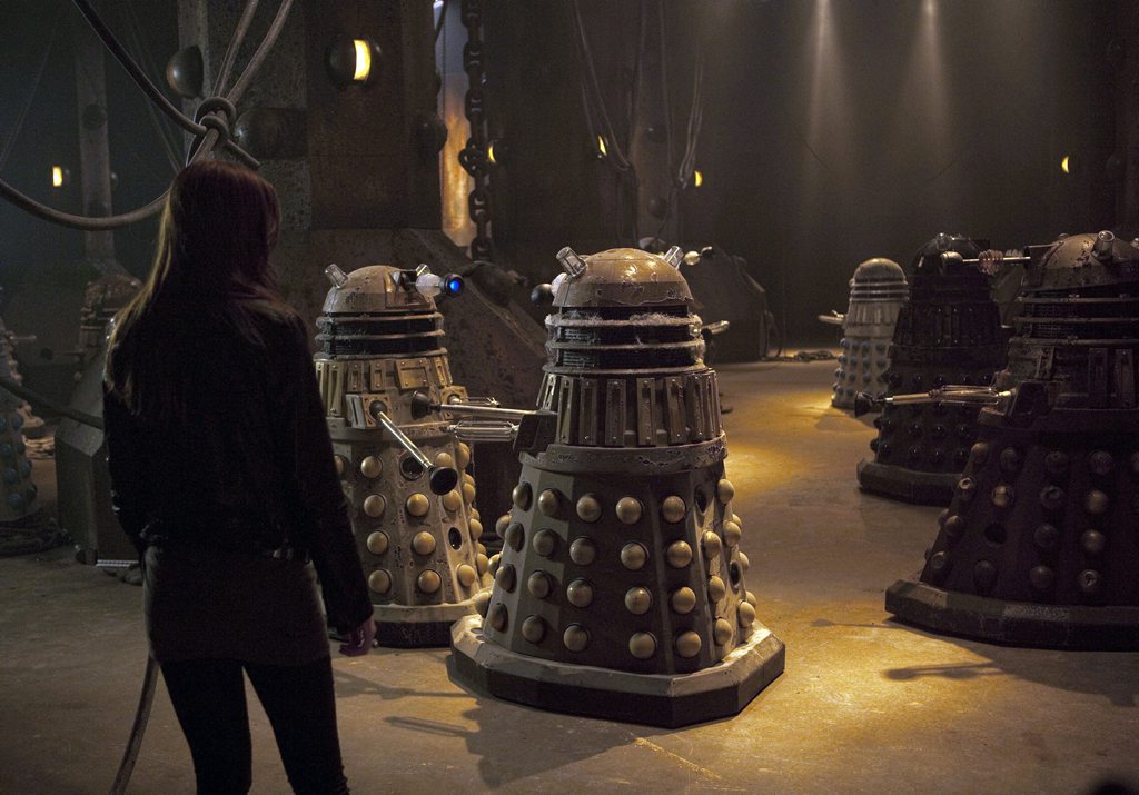 Daleks in a scene from the TV series Doctor Who. Supplied by ABC TV publicity website.