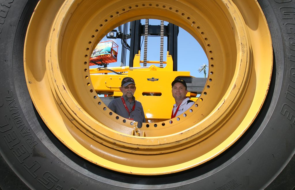 Graham Ede from Cascade Australia and Steve Lamprecht from Adaptalift at the CQ Expo in Rockhampton. Photo: Chris Ison / The Morning Bulletin
