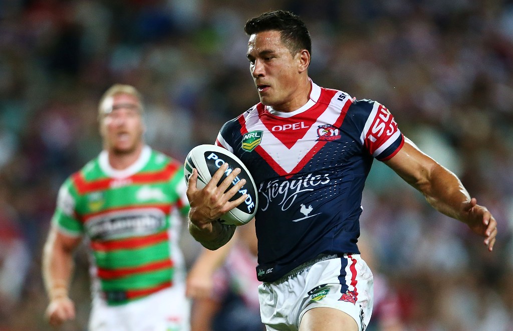Sonny Bill Williams of the Roosters heads for the try line to score during the round one NRL match between the Sydney Roosters and the South Sydney Rabbitohs at Allianz Stadium on March 7, 2013 in Sydney, Australia. Sonny Bill Williams of the Roosters heads for the try line to score during the round one NRL match between the Sydney Roosters and the South Sydney Rabbitohs at Allianz Stadium on March 7, 2013 in Sydney, Australia.