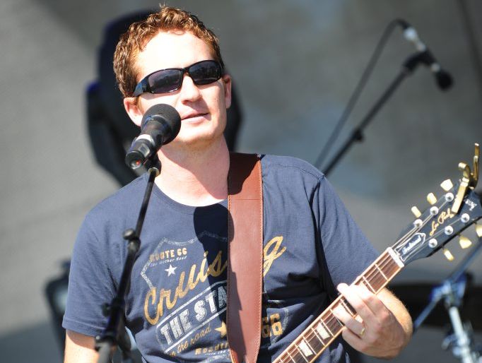 LIVE ENTERTAINMENT: Ben Spargo from the band called Spargo performing on stage at the Mud, Sweat and Tears flood fundraiser at Salter Oval. Photo: Mike Knott / NewsMail