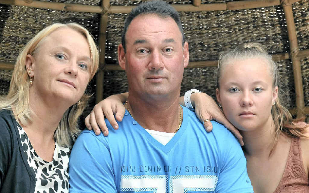 ROUGH JUSTICE: Bill Jaspers with wife Jenny and step-daughter Chelsea Palmer, 15, are disgusted Bill’s attacker was not given jail time. ROUGH JUSTICE: Bill Jaspers with wife Jenny and step-daughter Chelsea Palmer, 15, are disgusted Bill’s attacker was not given jail time.