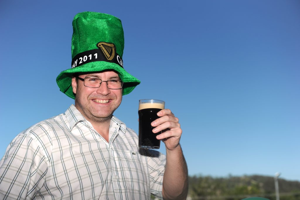 Mick Heatherington enjoys a Guiness in the sun while celebrating St Patrick's Day at Dicey's, Gladstone. Mick Heatherington enjoys a Guiness in the sun while celebrating St Patrick's Day at Dicey's, Gladstone.