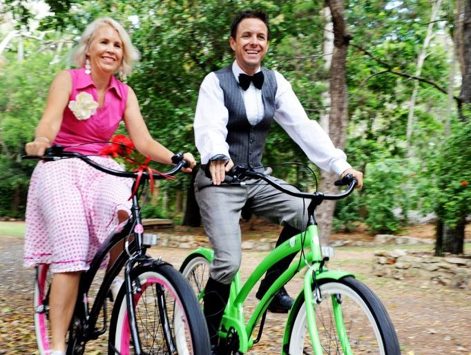 Frocks on Bikes and Blokes on Spokes participants Michelle and Luke Lennard dressed for the occasion.