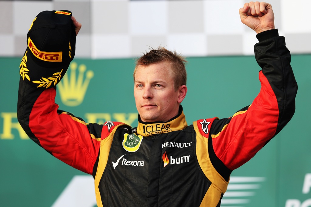 Kimi Raikkonen of Finland and Lotus celebrates on the podium after winning the Australian Formula One Grand Prix at the Albert Park Circuit on March 17, 2013 in Melbourne, Australia. Kimi Raikkonen of Finland and Lotus celebrates on the podium after winning the Australian Formula One Grand Prix at the Albert Park Circuit on March 17, 2013 in Melbourne, Australia.