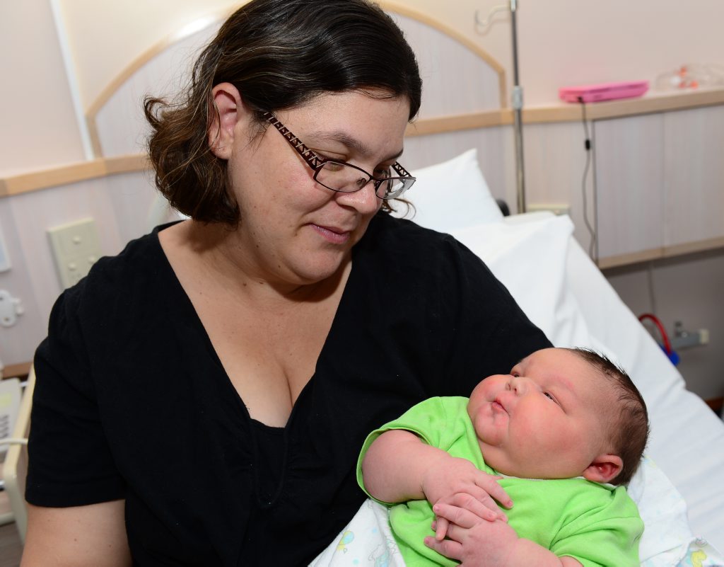 Patricia Stock with newborn son Oliver Jeffrey Stock, who was born 6760g. Photo Sharyn O'Neill / The Morning Bulletin Patricia Stock with newborn son Oliver Jeffrey Stock, who was born 6760g. Photo Sharyn O'Neill / The Morning Bulletin