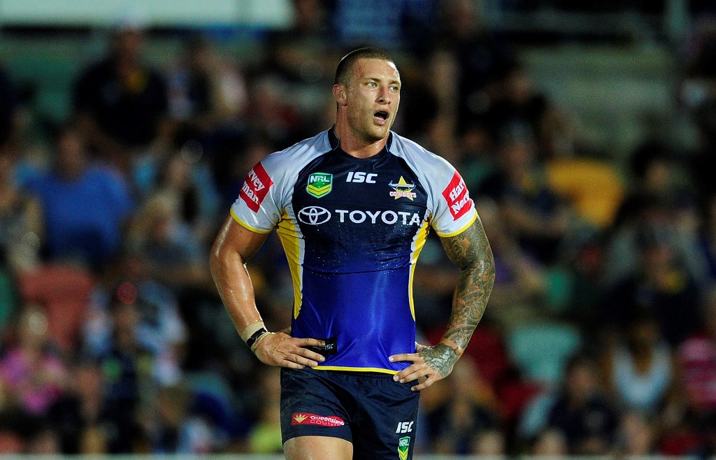 Tariq Sims of the Cowboys looks on during the round two NRL match between the North Queensland Cowboys and the Melbourne Storm at 1300SMILES Stadium on March 16, 2013 in Townsville, Australia. Tariq Sims of the Cowboys looks on during the round two NRL match between the North Queensland Cowboys and the Melbourne Storm at 1300SMILES Stadium on March 16, 2013 in Townsville, Australia.