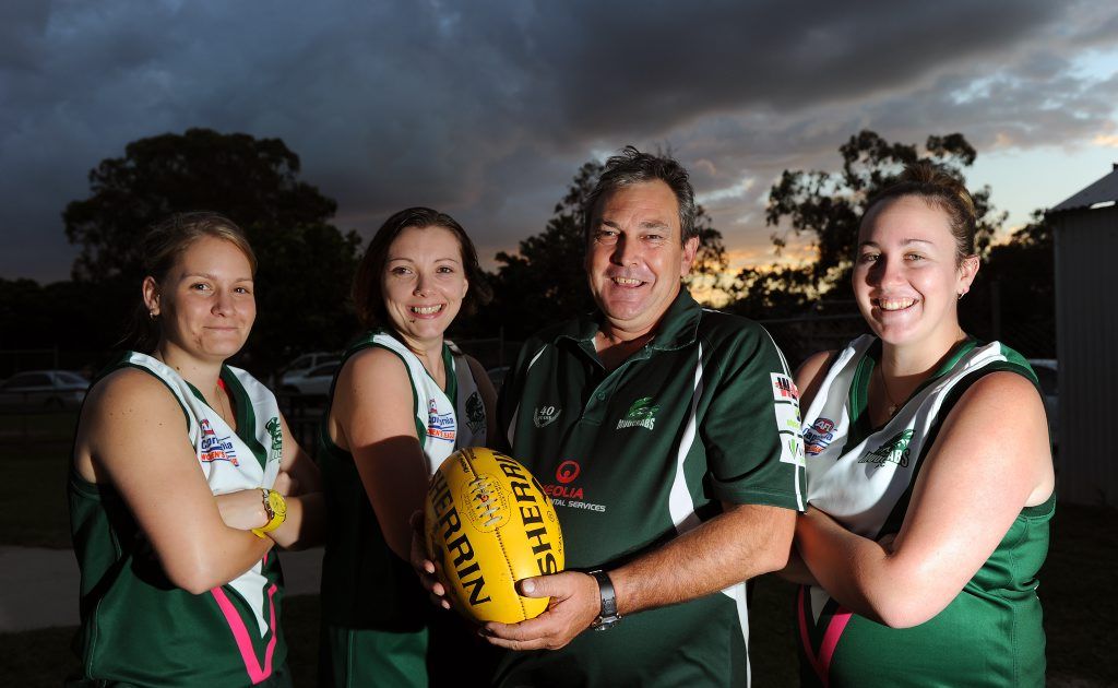 The Gladstone Mudcrabs AFL women's team can't wait for the season to kick-off. Stacey Mafrici, Dani Maddick, coach and president Darryl Eilda and Chelsea Smith. The Gladstone Mudcrabs AFL women's team can't wait for the season to kick-off. Stacey Mafrici, Dani Maddick, coach and president Darryl Eilda and Chelsea Smith.