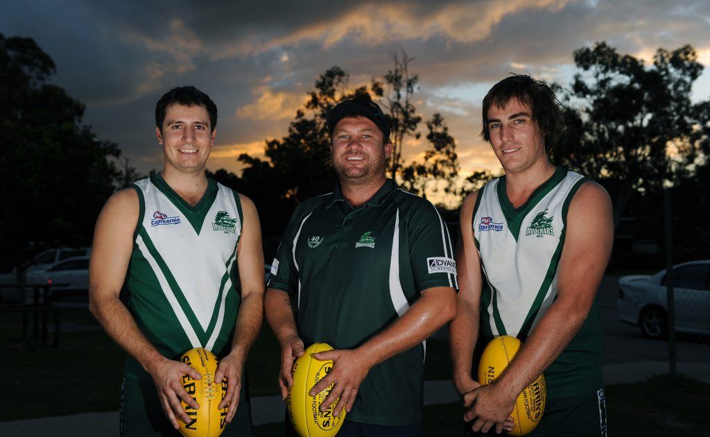 The Gladstone Mudcrabs AFL men's team can't wait for the season to kick-off. (L-R) Daniel Junkowski, Assistant Coach Mick Larkins and Reece Sadleir. The Gladstone Mudcrabs AFL men's team can't wait for the season to kick-off. (L-R) Daniel Junkowski, Assistant Coach Mick Larkins and Reece Sadleir.